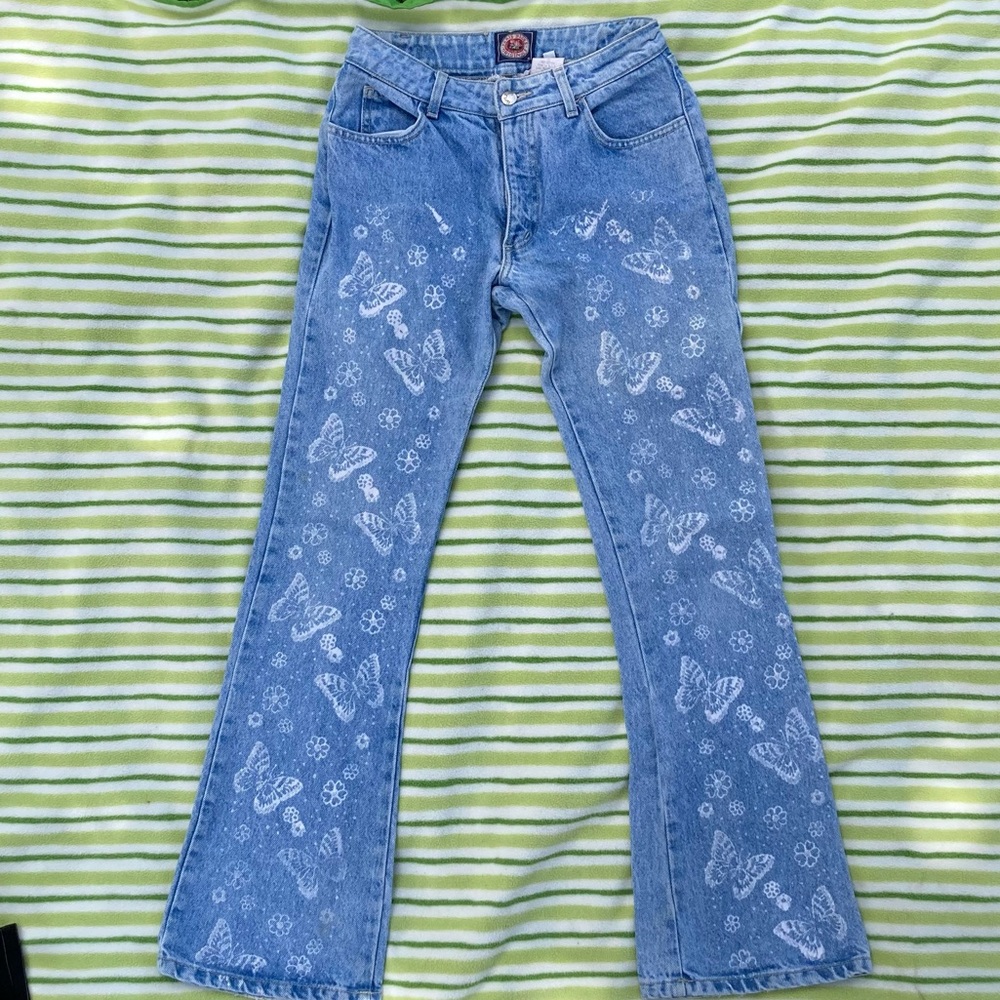 Vintage Bleach Design Butterfly Paris Blues Flare Denim Jeans Size 3